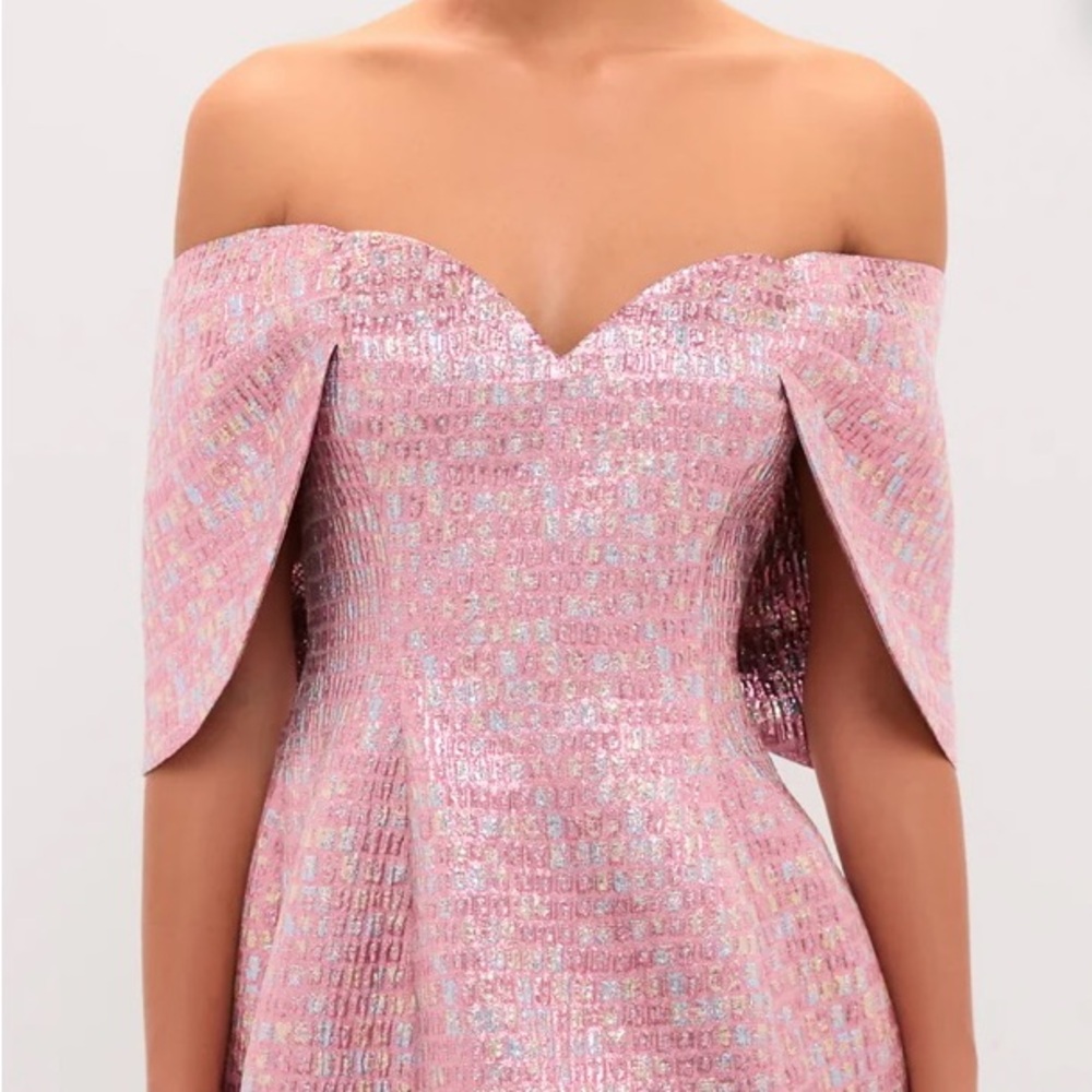 Tuckernuck-Off-Shoulder Pink Sparkle Cocktail Dress - Picture 1 of 3